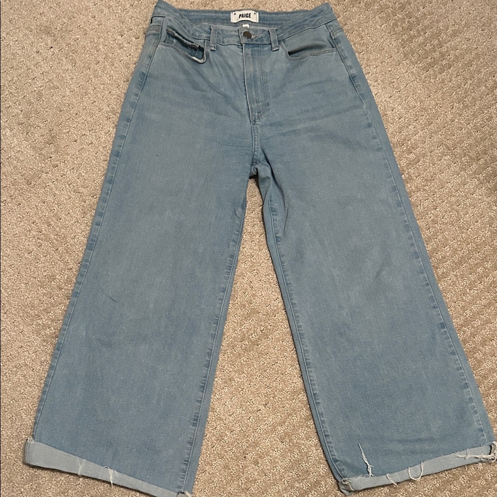 Paige Genesee Raw Hem High Waist Wide Leg Jeans
